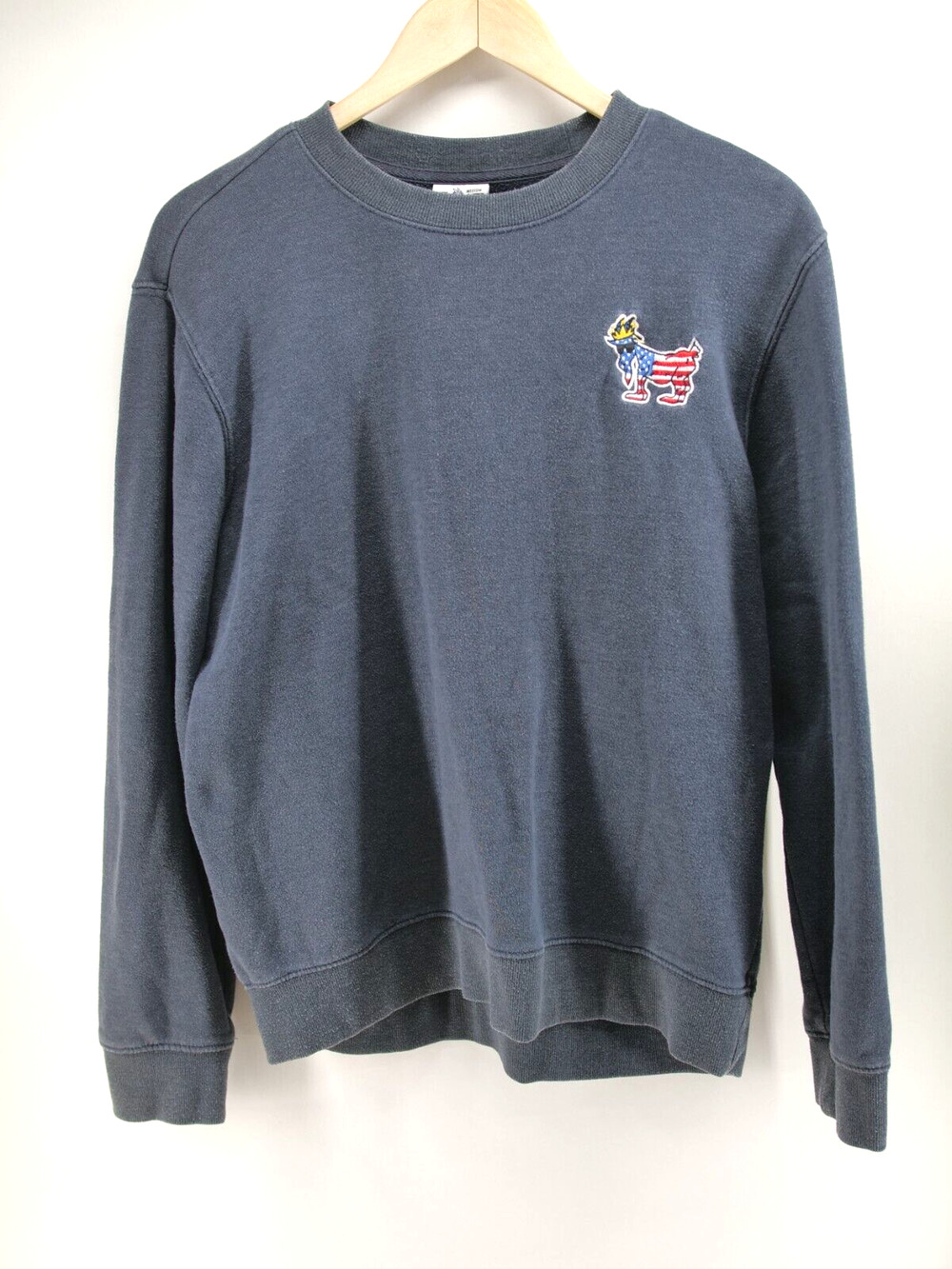 Goat USA Sweatshirt Mens Medium Blue Embroidered Flag Goat Crew Casual Pullover